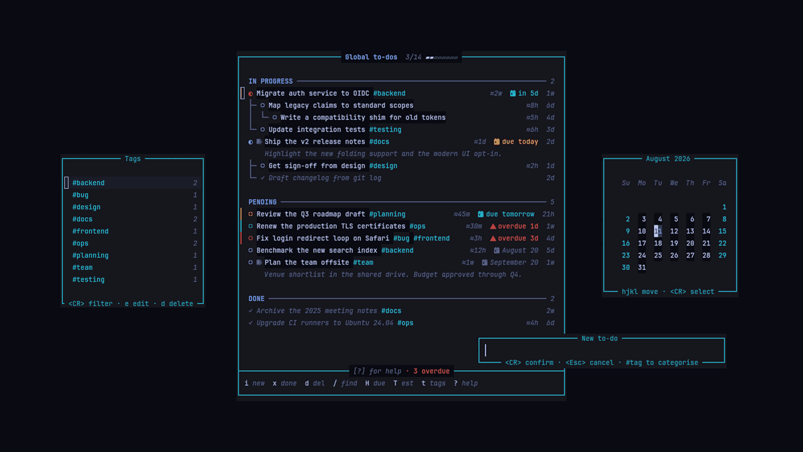 Dooing — the modern UI with sections, tree connectors and due dates